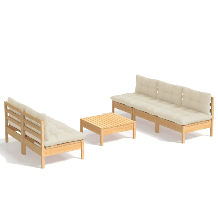 Set mobilier grădină cu perne crem, 6 piese, lemn masiv de pin - WALTI WALTI
