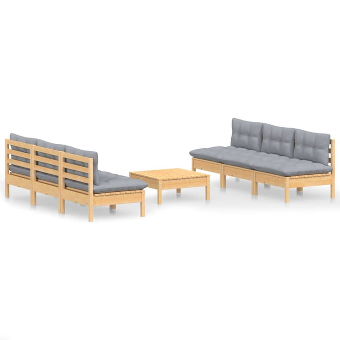 Set mobilier grădină cu perne gri, 7 piese, lemn masiv de pin - WALTI WALTI