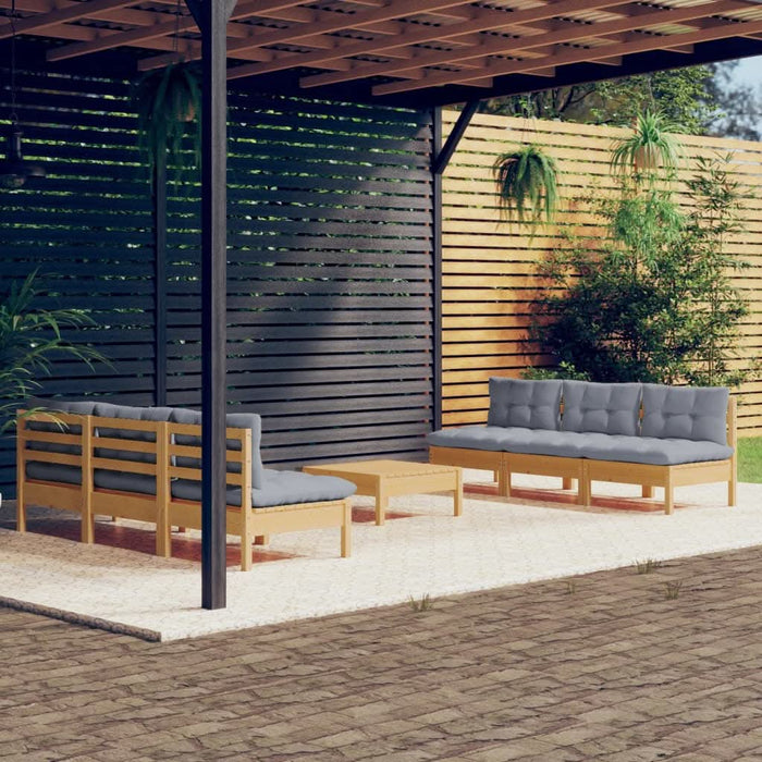 Set mobilier grădină cu perne gri, 7 piese, lemn masiv de pin - WALTI WALTI