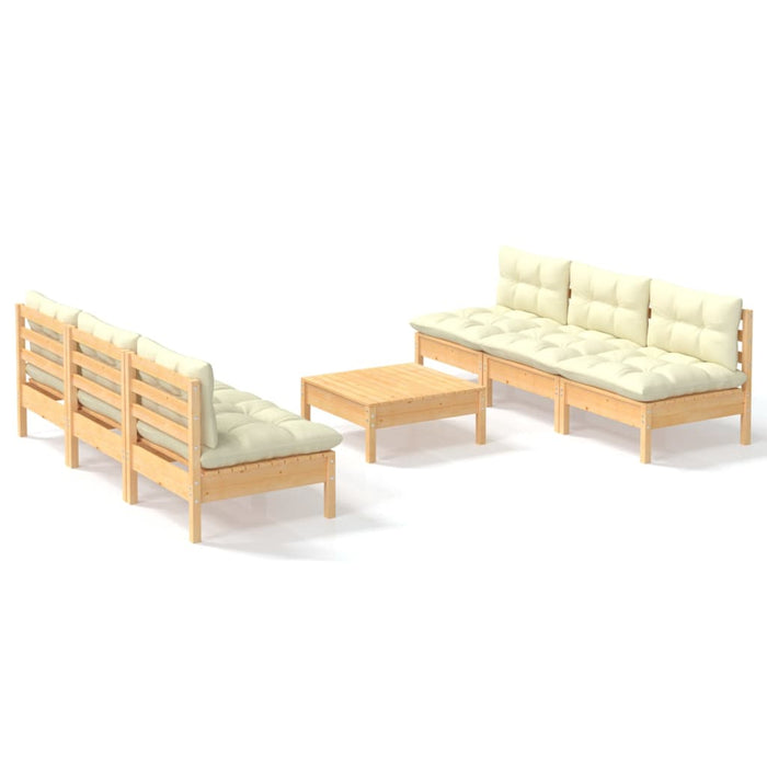 Set mobilier grădină cu perne crem, 7 piese, lemn masiv de pin - WALTI WALTI