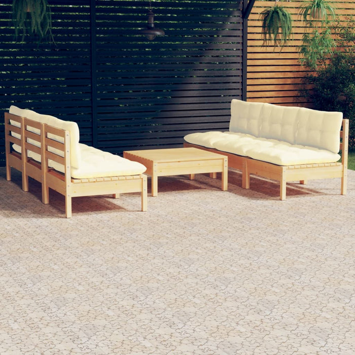 Set mobilier grădină cu perne crem, 7 piese, lemn masiv de pin - WALTI WALTI