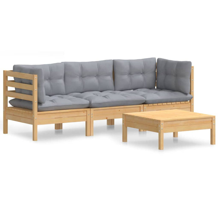 Set mobilier grădină cu perne gri, 4 piese, lemn de pin - WALTI WALTI