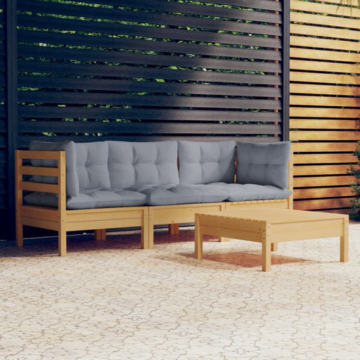 Set mobilier grădină cu perne gri, 4 piese, lemn de pin - WALTI WALTI