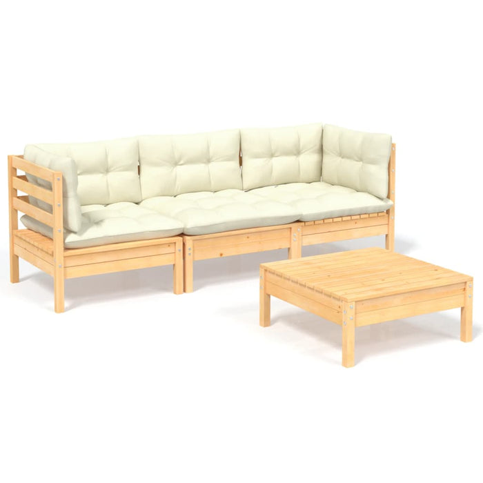 Set mobilier grădină cu perne crem, 4 piese, lemn de pin - WALTI WALTI