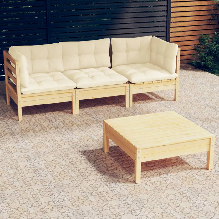 Set mobilier grădină cu perne crem, 4 piese, lemn de pin - WALTI WALTI