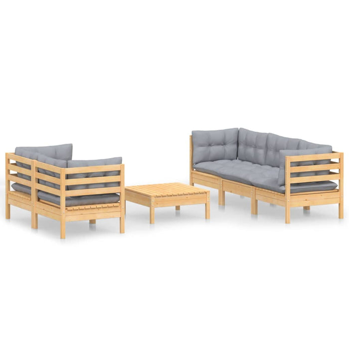 Set mobilier grădină cu perne gri, 6 piese, lemn de pin - WALTI WALTI