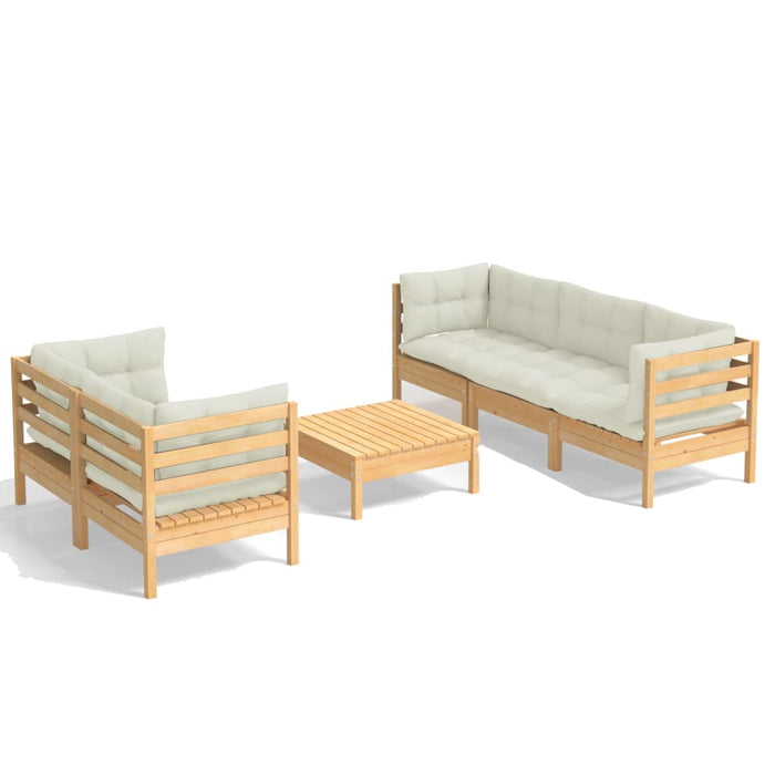 Set mobilier grădină cu perne crem, 6 piese, lemn masiv de pin - WALTI WALTI