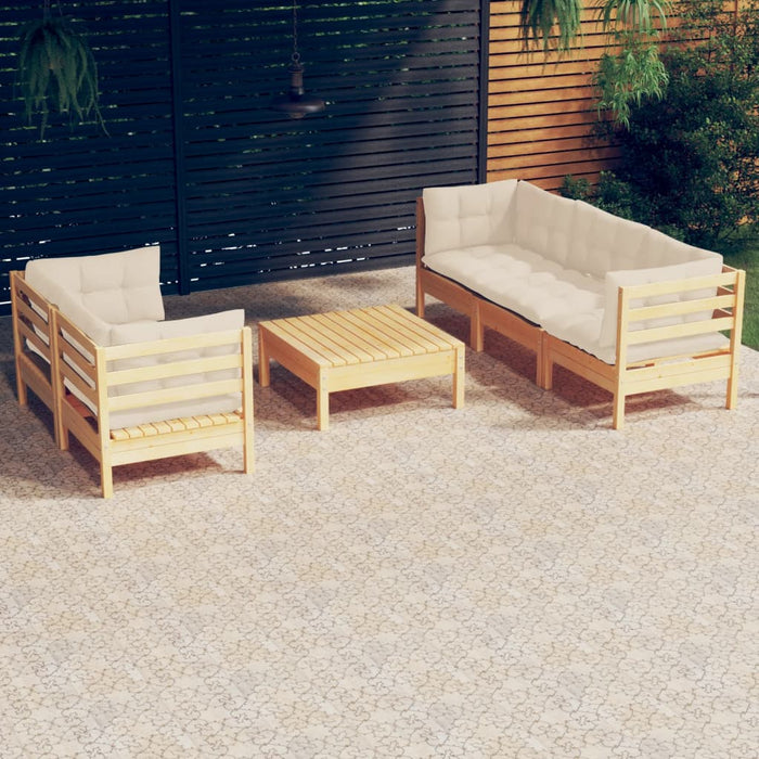 Set mobilier grădină cu perne crem, 6 piese, lemn masiv de pin - WALTI WALTI