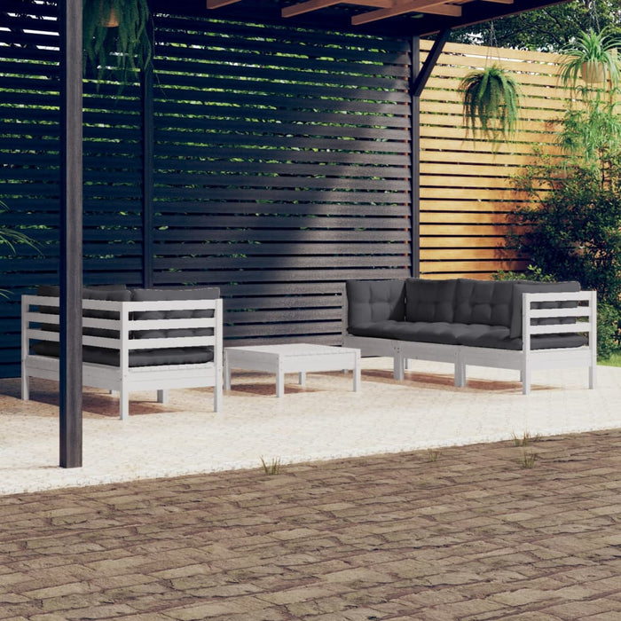Set mobilier grădină cu perne antracit, 6 piese, lemn masiv pin WALTI