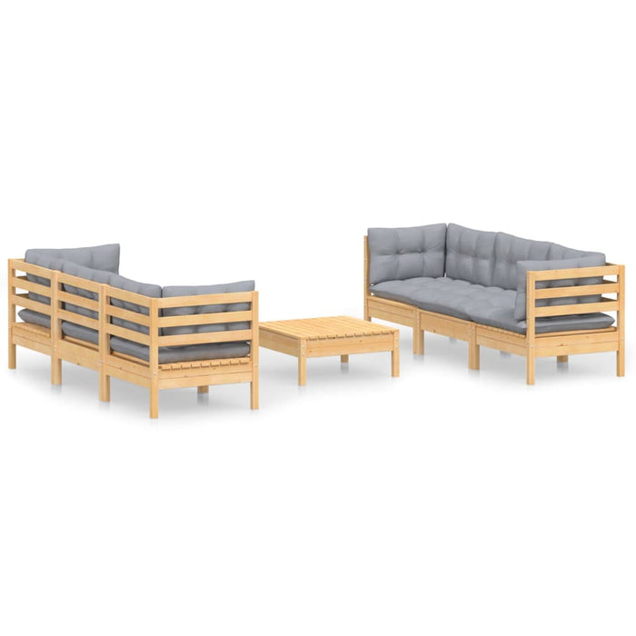 Set mobilier grădină cu perne gri, 7 piese, lemn masiv de pin - WALTI WALTI