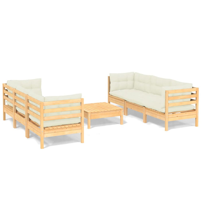 Set mobilier grădină cu perne crem, 7 piese, lemn masiv pin - WALTI WALTI