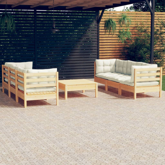Set mobilier grădină cu perne crem, 7 piese, lemn masiv pin - WALTI WALTI