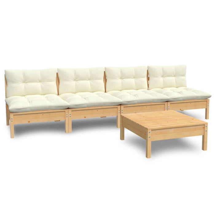 Set mobilier grădină cu perne crem, 5 piese, lemn masiv pin - WALTI WALTI