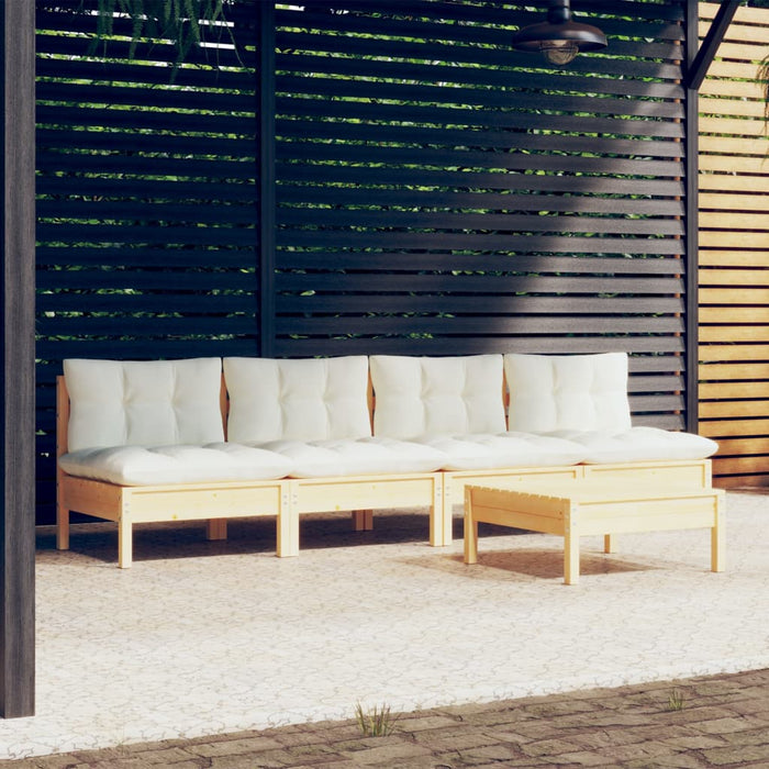 Set mobilier grădină cu perne crem, 5 piese, lemn masiv pin - WALTI WALTI