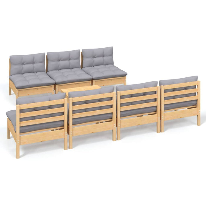 Set mobilier de grădină cu perne gri, 8 piese, lemn de pin - WALTI WALTI