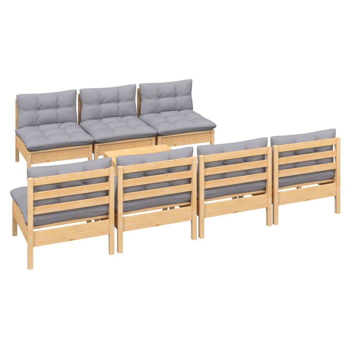 Set mobilier de grădină cu perne gri, 8 piese, lemn de pin - WALTI WALTI
