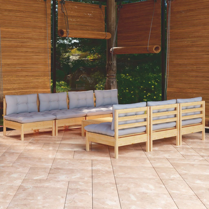 Set mobilier de grădină cu perne gri, 8 piese, lemn de pin - WALTI WALTI