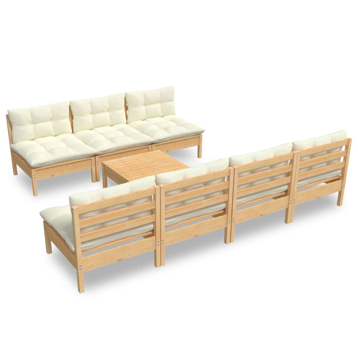Set mobilier de grădină cu perne crem, 8 piese, lemn de pin - WALTI WALTI