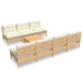 Set mobilier de grădină cu perne crem, 8 piese, lemn de pin - WALTI WALTI