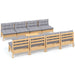 Set mobilier de grădină cu perne gri, 9 piese, lemn masiv pin - WALTI WALTI