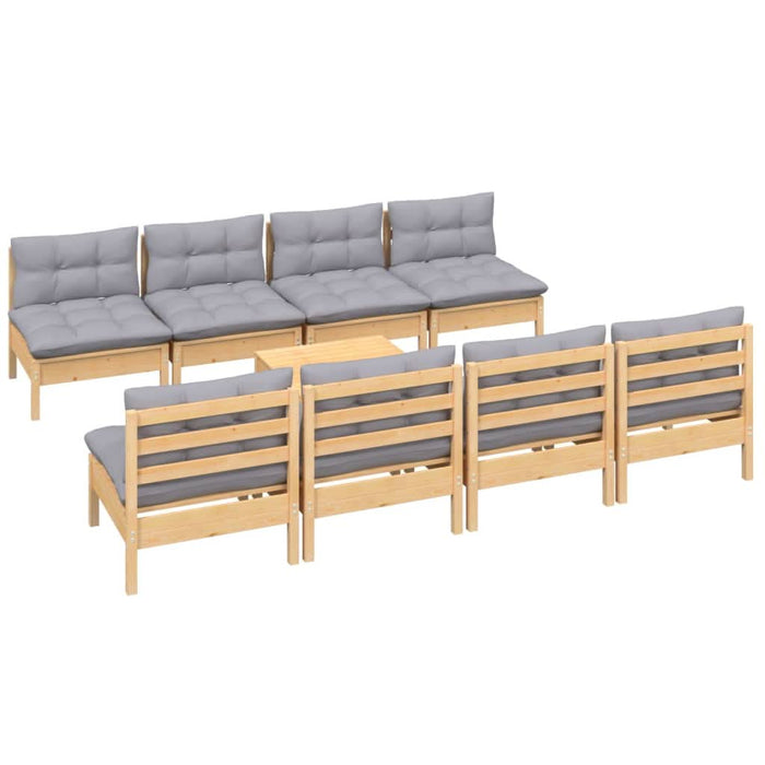 Set mobilier de grădină cu perne gri, 9 piese, lemn masiv pin - WALTI WALTI