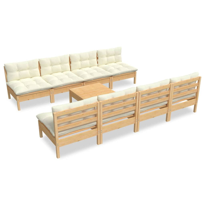 Set mobilier grădină cu perne crem, 9 piese, lemn masiv de pin - WALTI WALTI