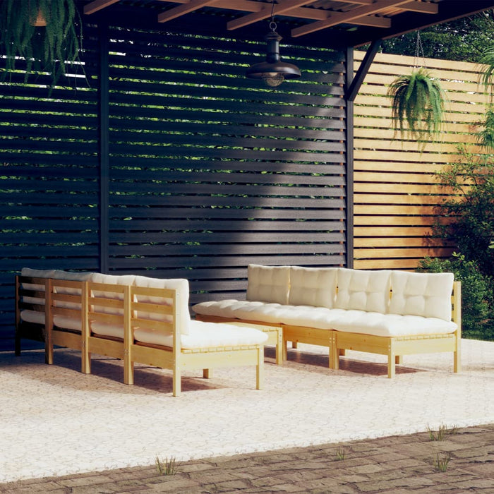 Set mobilier grădină cu perne crem, 9 piese, lemn masiv de pin - WALTI WALTI