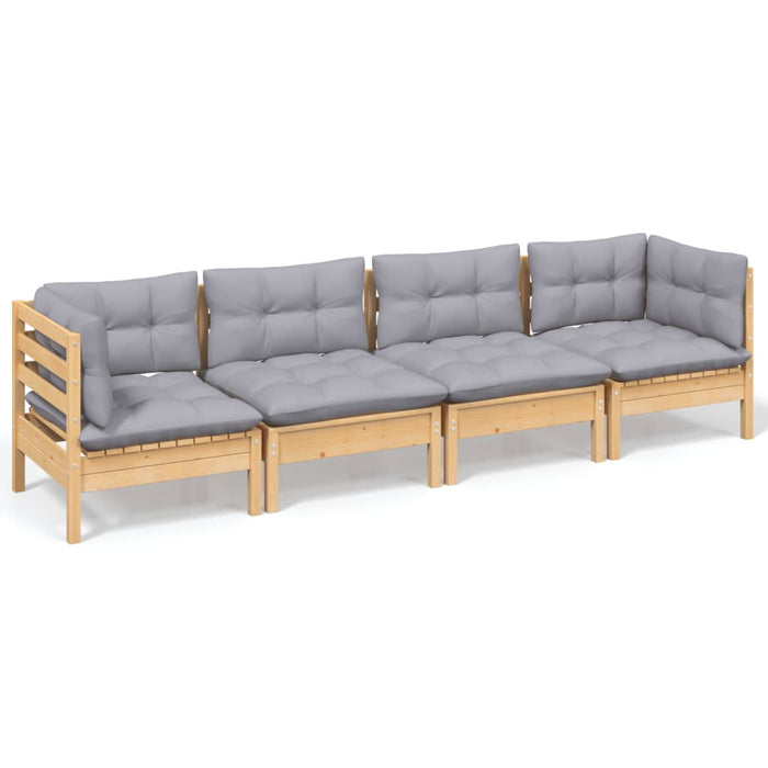 Set mobilier grădină cu perne gri, 4 piese, lemn masiv de pin - WALTI WALTI