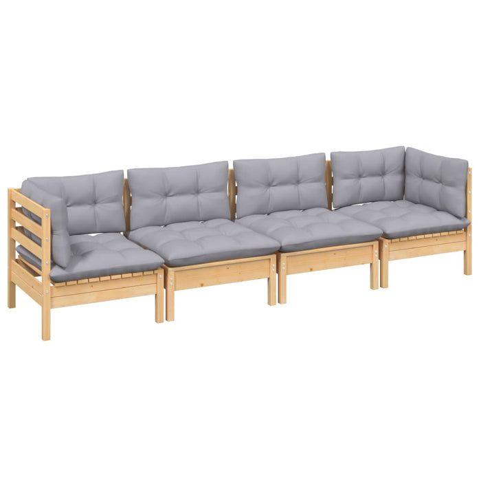 Set mobilier grădină cu perne gri, 4 piese, lemn masiv de pin - WALTI WALTI