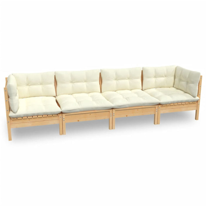 Set mobilier grădină cu perne crem, 4 piese, lemn masiv de pin - WALTI WALTI