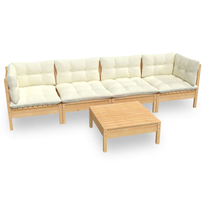 Set mobilier grădină cu perne crem, 5 piese, lemn masiv pin - WALTI WALTI