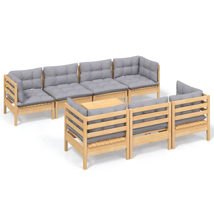 Set mobilier de grădină cu perne gri, 8 piese, lemn masiv pin - WALTI WALTI
