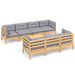 Set mobilier de grădină cu perne gri, 8 piese, lemn masiv pin - WALTI WALTI