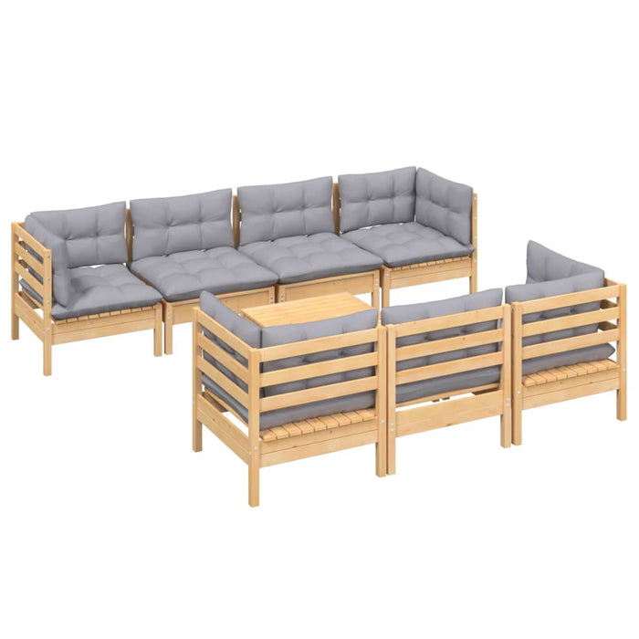 Set mobilier de grădină cu perne gri, 8 piese, lemn masiv pin - WALTI WALTI