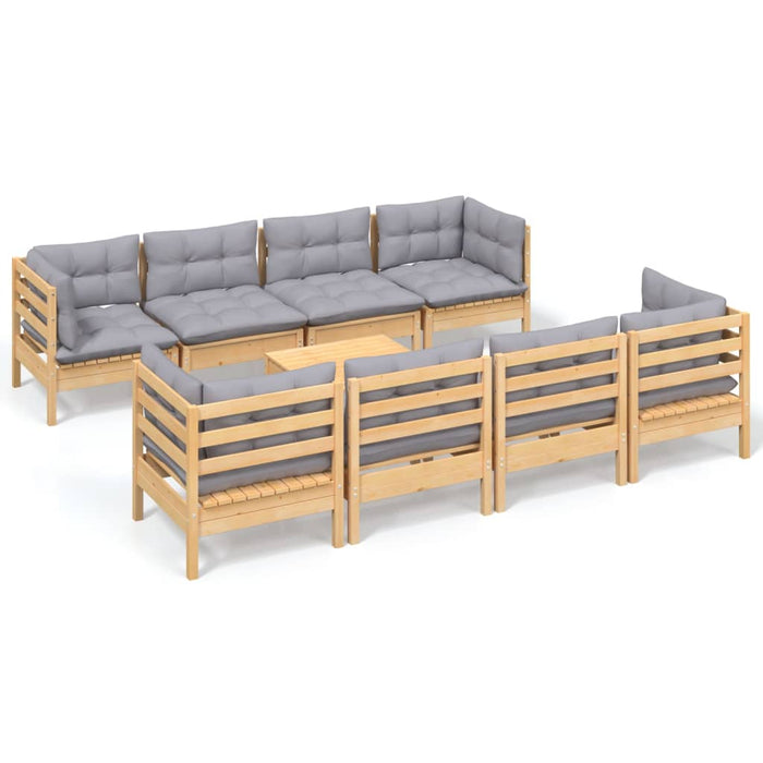 Set mobilier de grădină cu perne gri, 9 piese, lemn masiv pin - WALTI WALTI