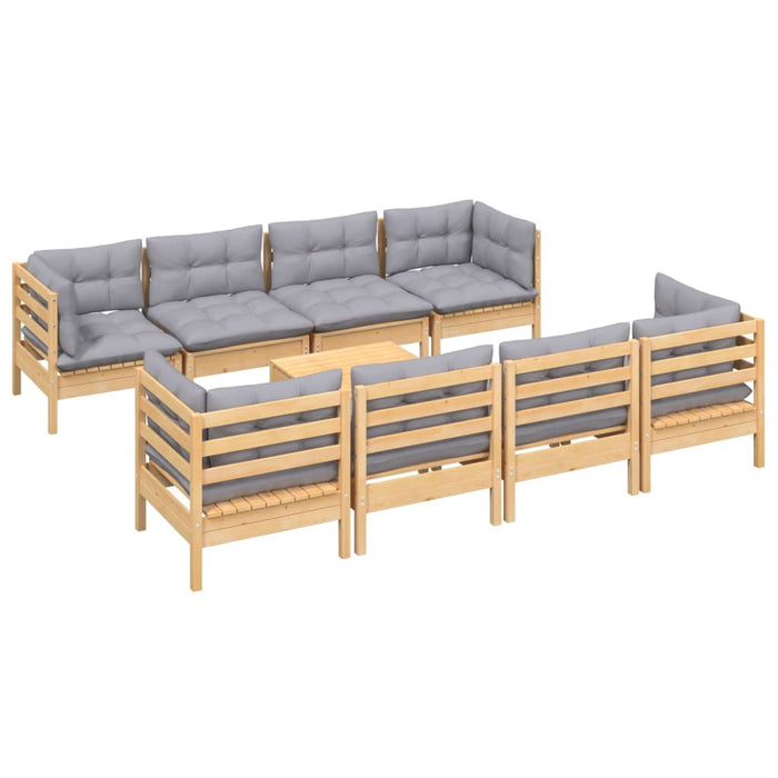 Set mobilier de grădină cu perne gri, 9 piese, lemn masiv pin - WALTI WALTI