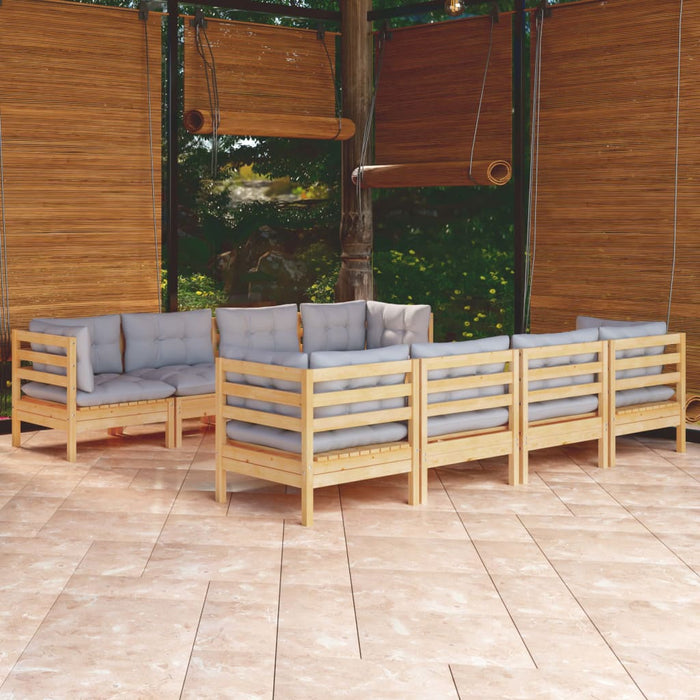 Set mobilier de grădină cu perne gri, 9 piese, lemn masiv pin - WALTI WALTI