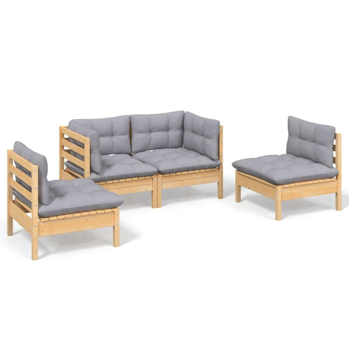 Set mobilier grădină cu perne gri, 4 piese, lemn masiv de pin - WALTI WALTI