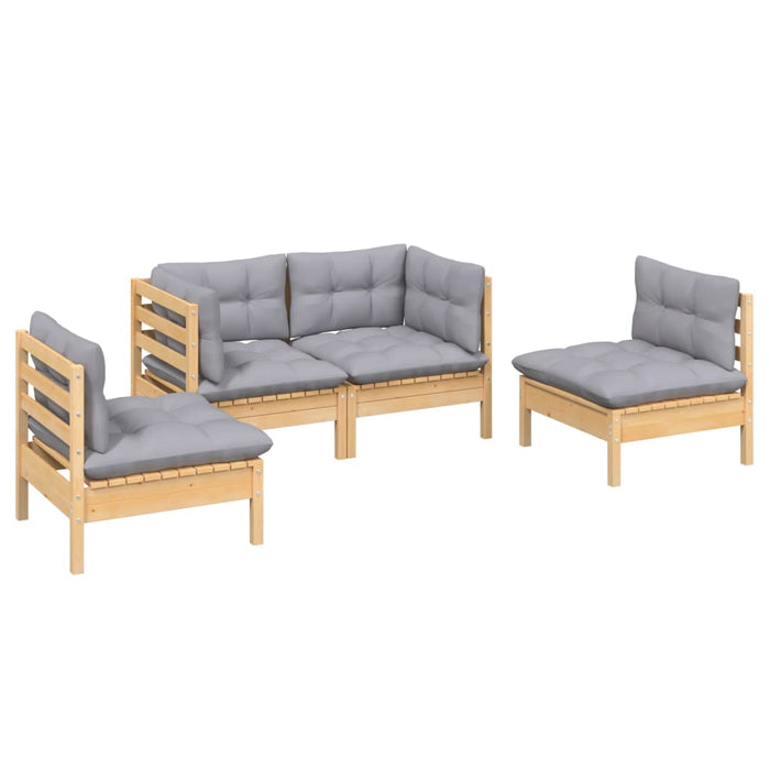 Set mobilier grădină cu perne gri, 4 piese, lemn masiv de pin - WALTI WALTI