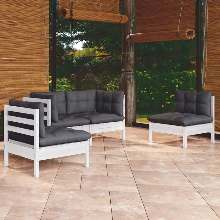 Set mobilier grădină cu perne, 4 piese, lemn de pin - WALTI WALTI