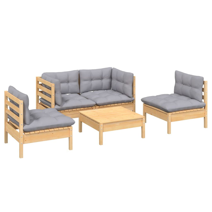 Set mobilier de grădină cu perne gri, 5 piese, lemn masiv pin - WALTI WALTI