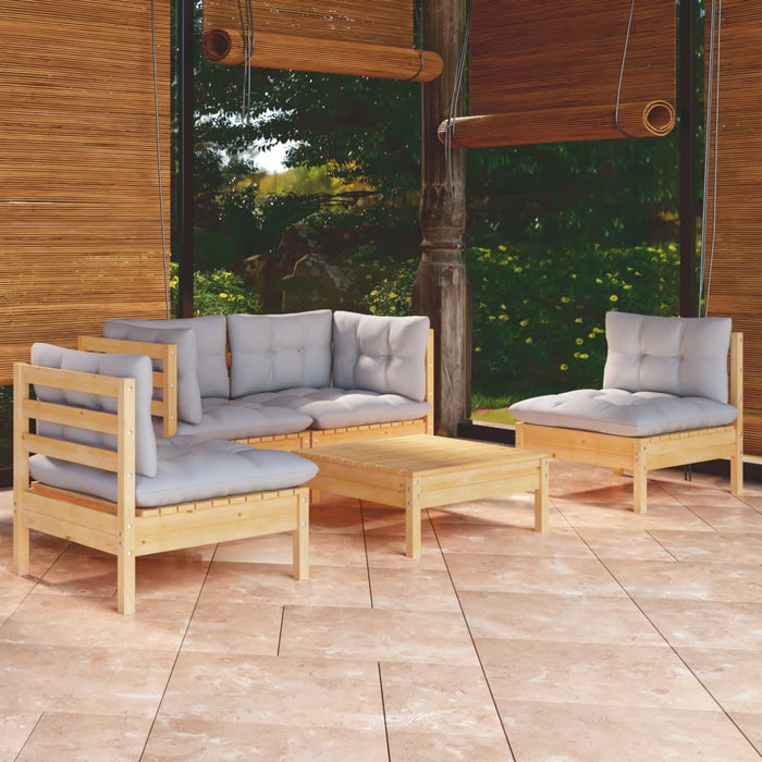 Set mobilier de grădină cu perne gri, 5 piese, lemn masiv pin - WALTI WALTI