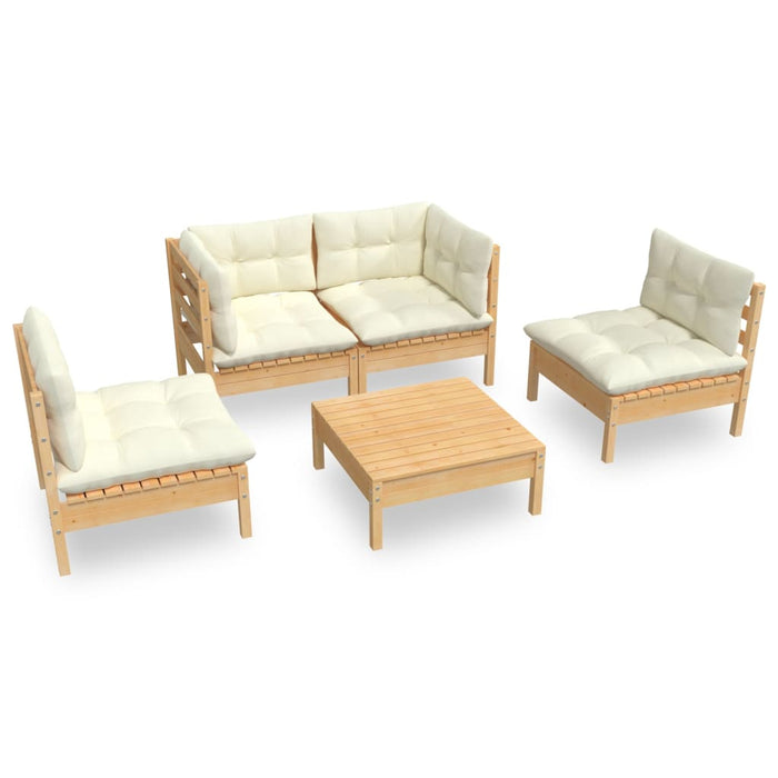 Set mobilier grădină cu perne, 5 piese, crem, lemn de pin - WALTI WALTI
