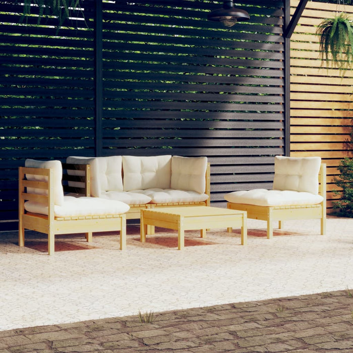 Set mobilier grădină cu perne, 5 piese, crem, lemn de pin - WALTI WALTI