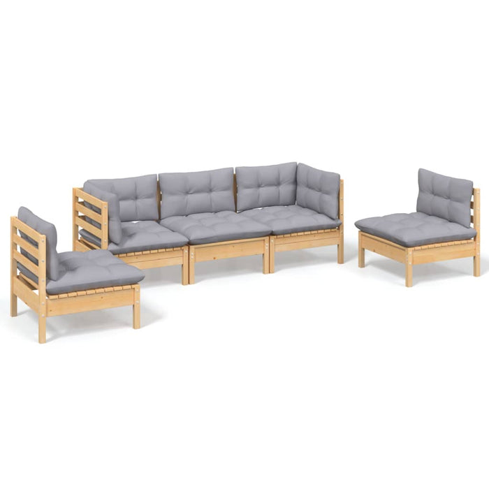 Set mobilier de grădină cu perne gri, 5 piese, lemn masiv pin - WALTI WALTI