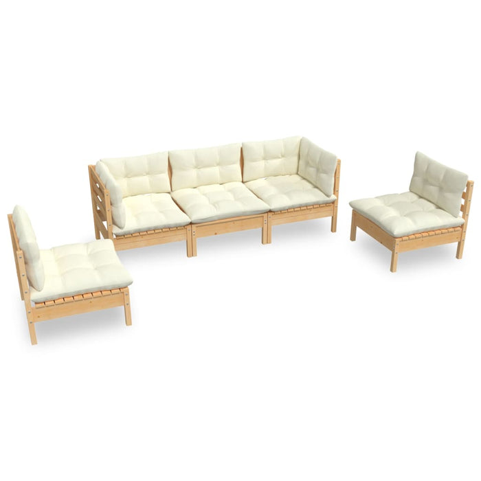 Set mobilier grădină cu perne crem, 5 piese, lemn masiv de pin - WALTI WALTI