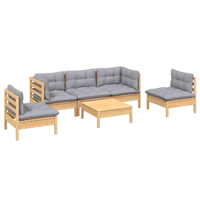 Set mobilier grădină cu perne gri, 6 piese, lemn de pin - WALTI WALTI