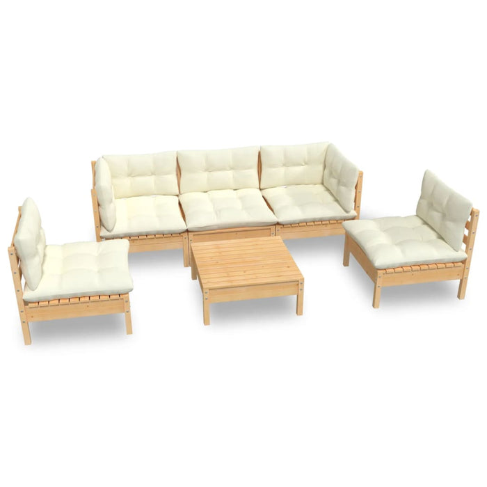 Set mobilier grădină cu perne crem, 6 piese, lemn masiv de pin - WALTI WALTI