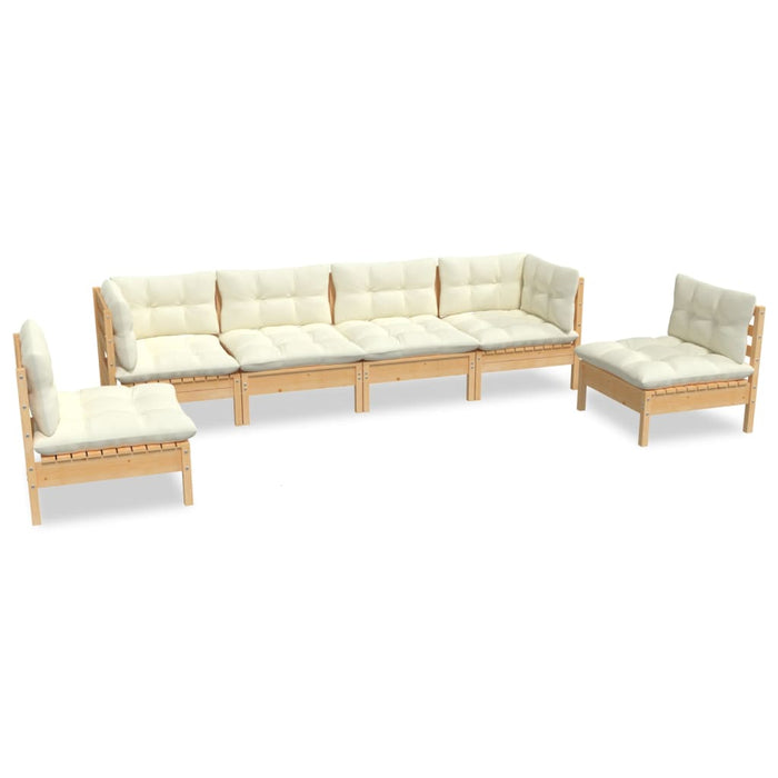 Set mobilier grădină cu perne crem, 6 piese, lemn masiv de pin - WALTI WALTI