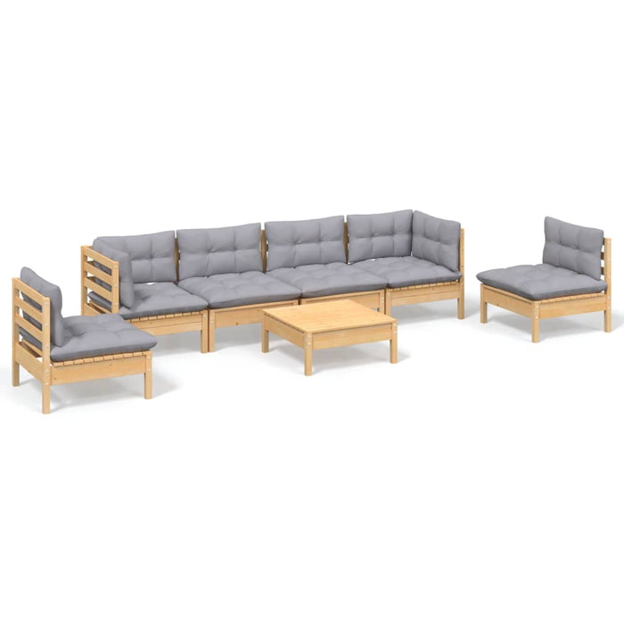 Set mobilier grădină cu perne gri, 7 piese, lemn masiv de pin - WALTI WALTI